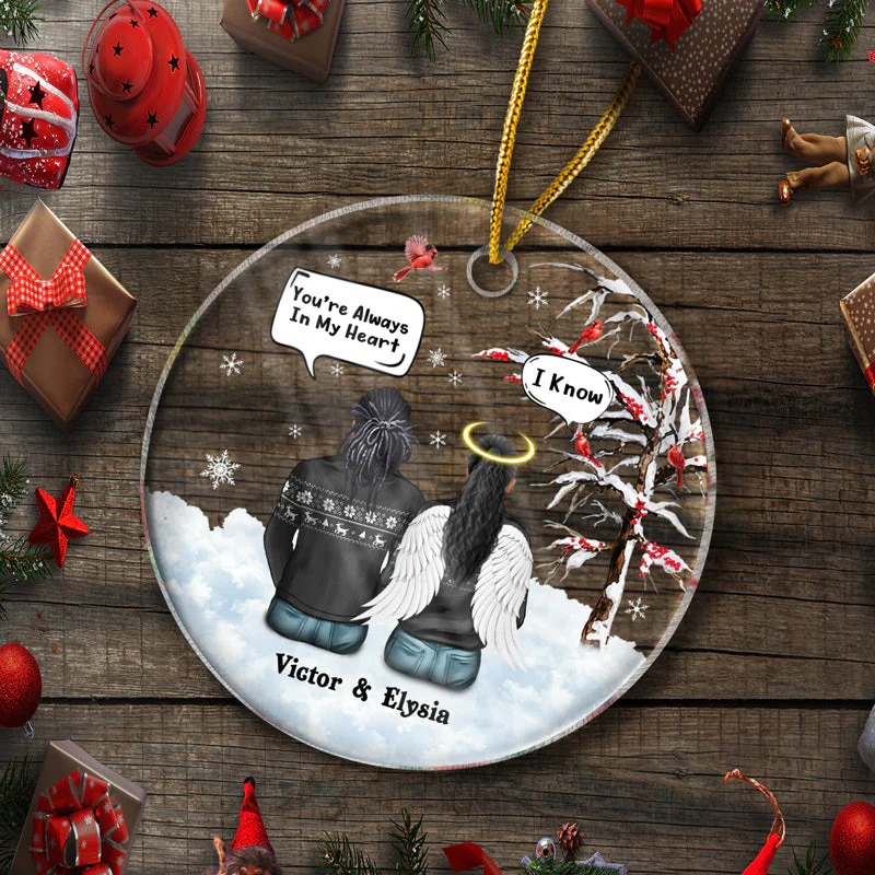 Christmas Memorial Couple Still Talk About You - Personalized Custom Circle Acrylic Ornament - Image 5