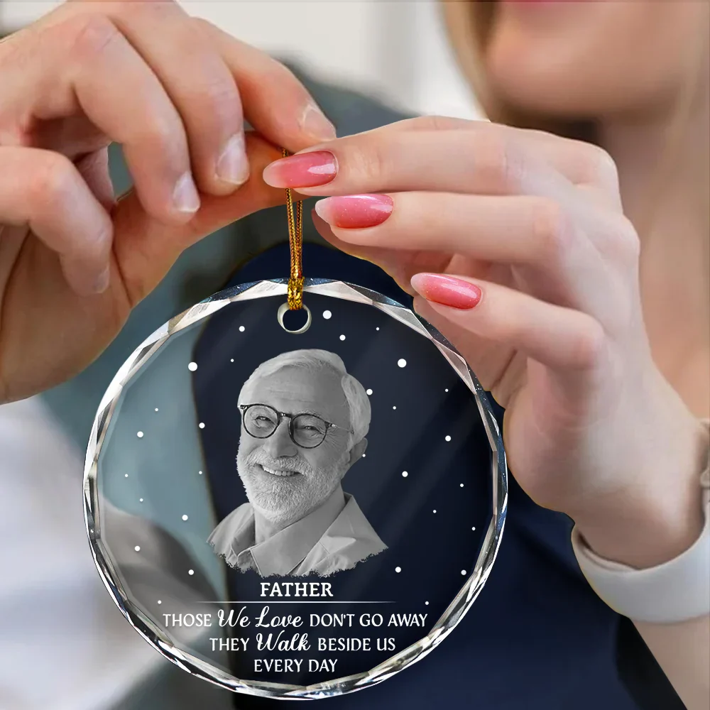 Christmas Memorial Custom Photo Grayscale I'm Always With You - Personalized Circle Glass Ornament - Image 5