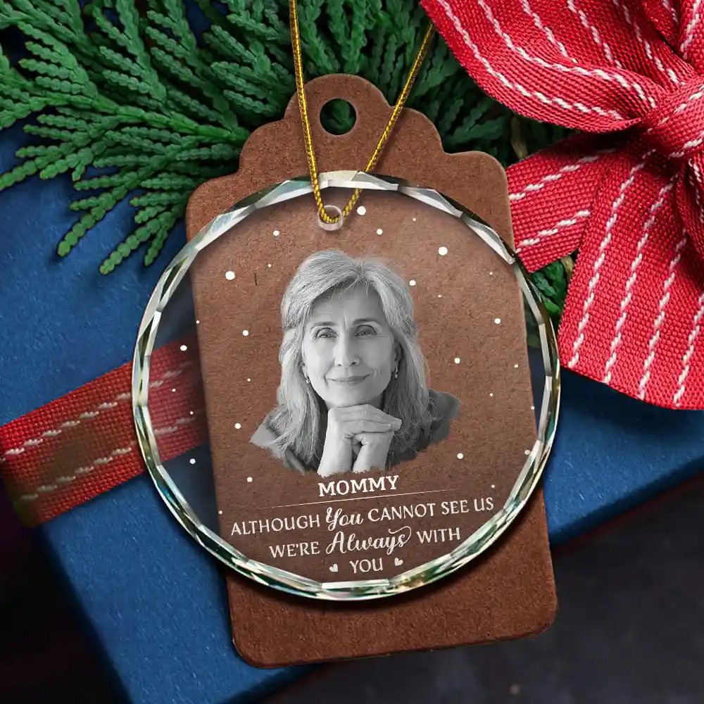 Christmas Memorial Custom Photo Grayscale I'm Always With You - Personalized Circle Glass Ornament - Image 6