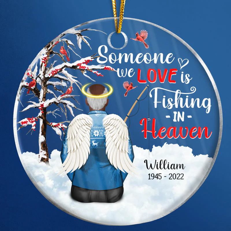 Christmas Memorial Gift Fishing In Heaven - Personalized Custom Circle Acrylic Ornament - Image 4