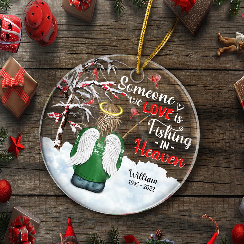 Christmas Memorial Gift Fishing In Heaven - Personalized Custom Circle Acrylic Ornament - Image 5