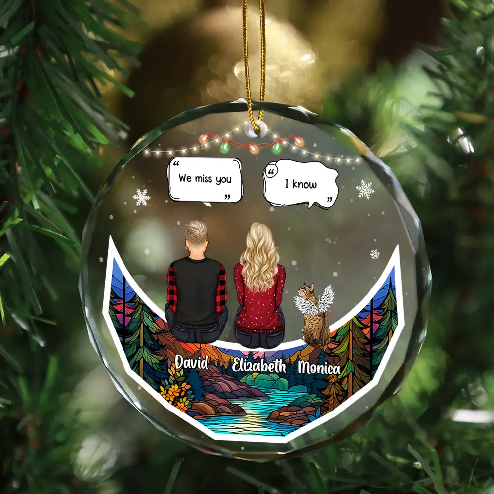 Christmas Memorial Sitting On Moon I Miss You - Personalized Circle Glass Ornament - Image 3