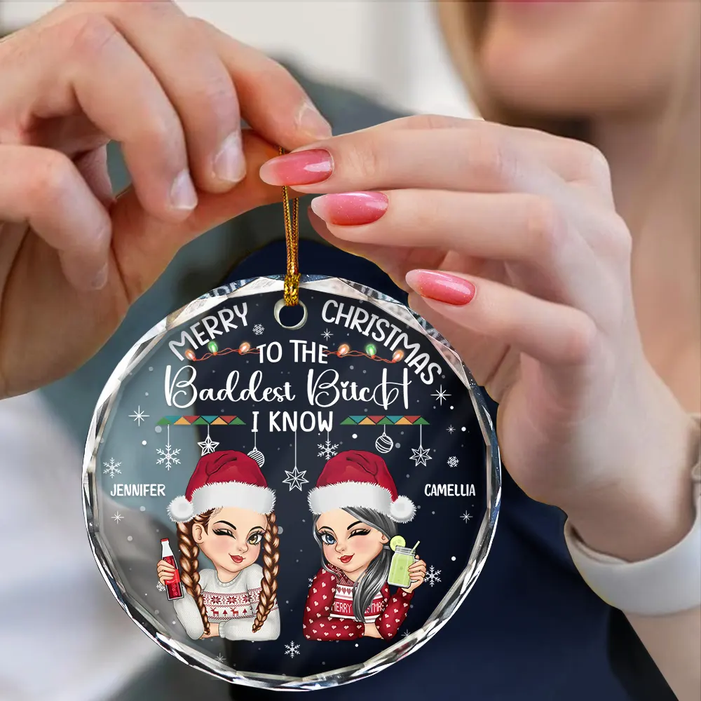 Christmas Merry Christmas Besties - Personalized Circle Glass Ornament - Image 4