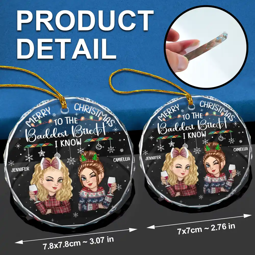 Christmas Merry Christmas Besties - Personalized Circle Glass Ornament - Image 6