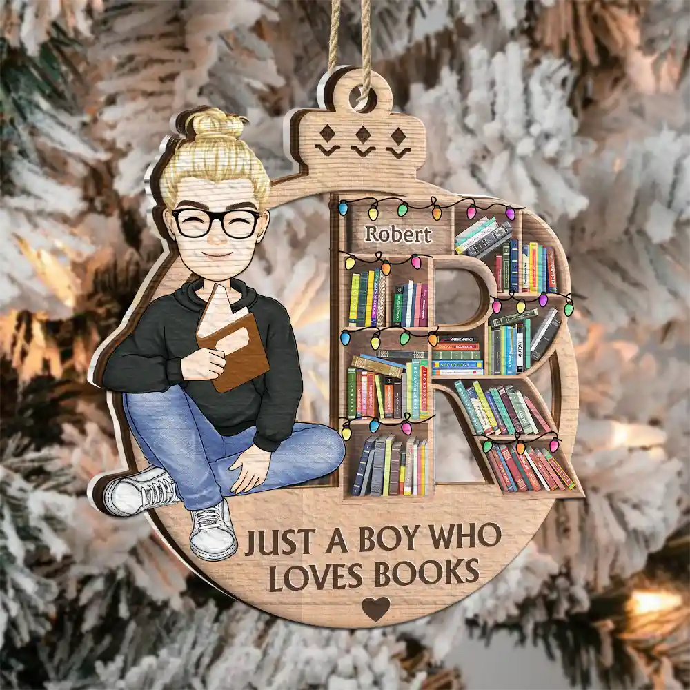 Christmas Monogram Bookshelf Reading Lovers - Personalized 2-Layered Mix Ornament - Image 3