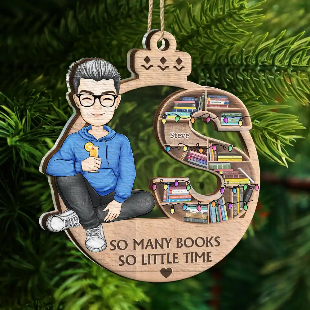 Christmas Monogram Bookshelf Reading Lovers - Personalized 2-Layered Mix Ornament - Image 5