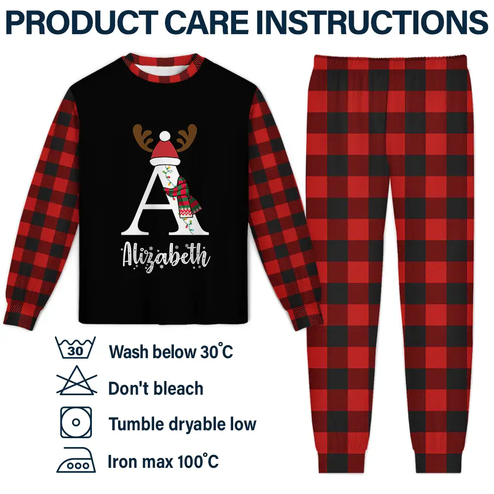 Christmas Monogram Letter Family Name - Personalized Unisex Pajamas Set - Image 6