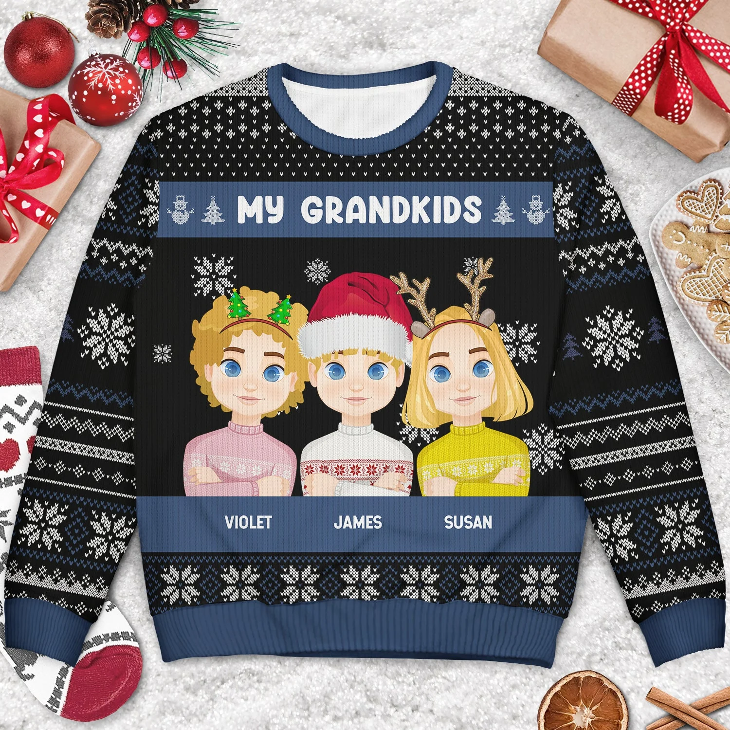 Christmas My Grandkids Our Grandkids - Gift For Grandparents - Personalized Unisex Ugly Sweater - Image 3