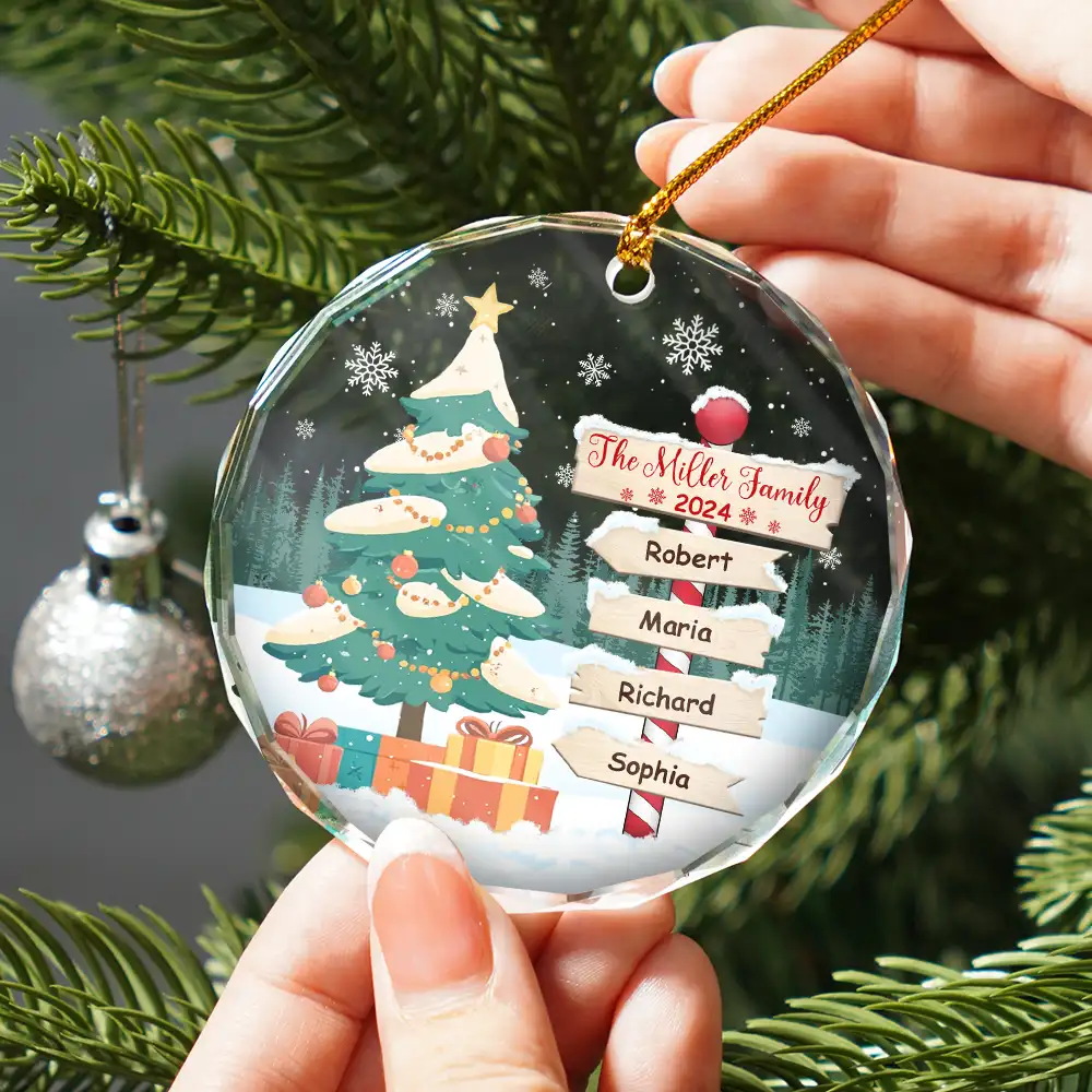 Christmas North Pole Family Name - Personalized Circle Glass Ornament - Image 2