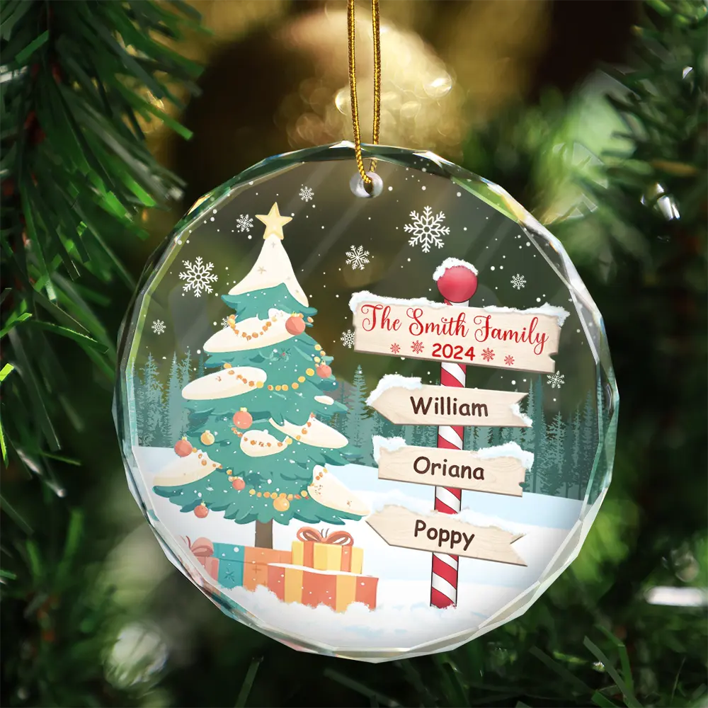 Christmas North Pole Family Name - Personalized Circle Glass Ornament - Image 3
