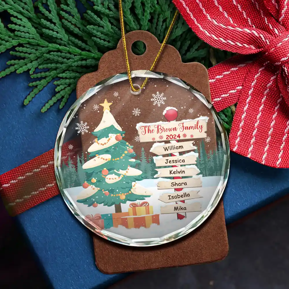 Christmas North Pole Family Name - Personalized Circle Glass Ornament - Image 5