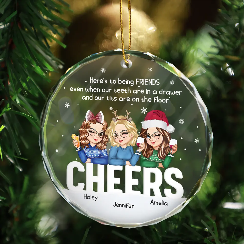Christmas Old Bestie Here's To Being Friends - Personalized Circle Glass Ornament - Image 3
