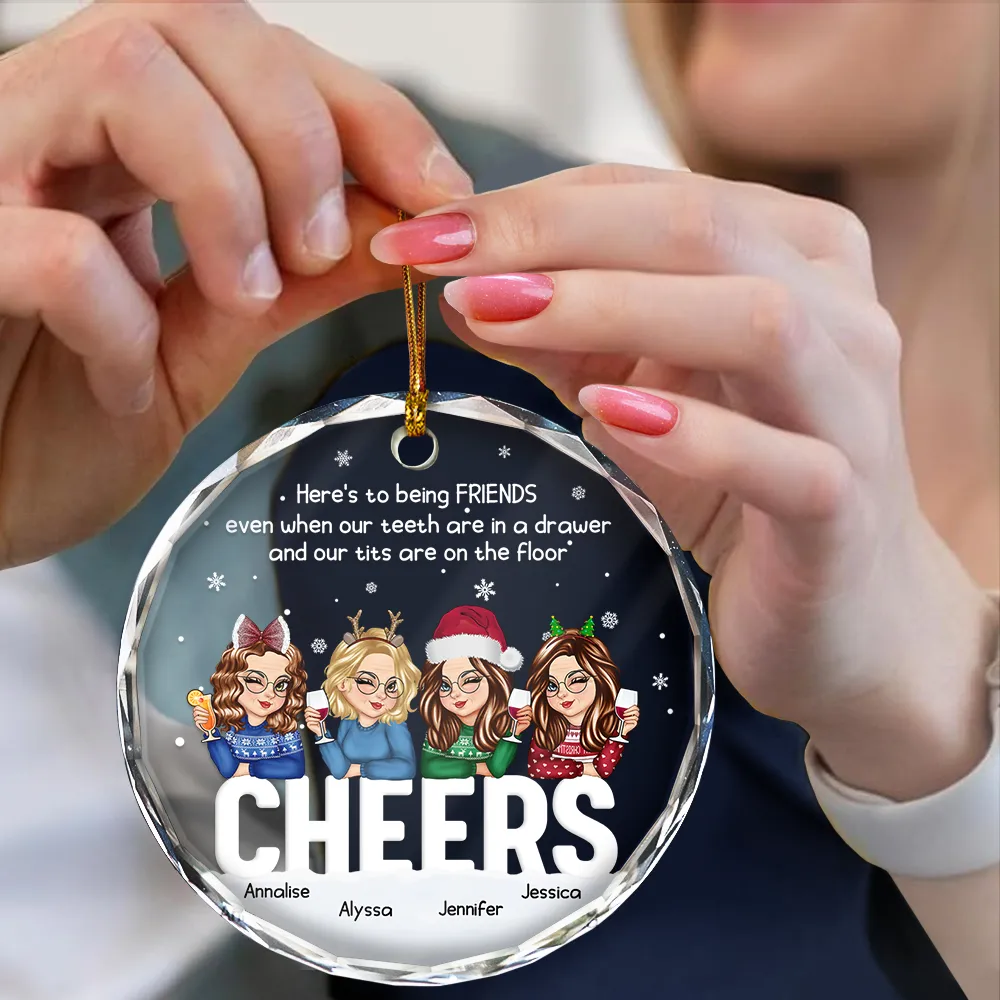 Christmas Old Bestie Here's To Being Friends - Personalized Circle Glass Ornament - Image 4