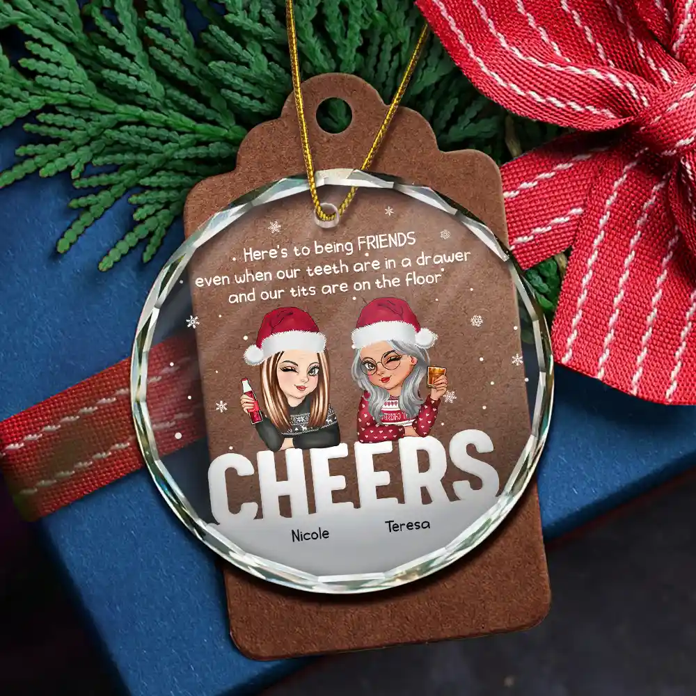 Christmas Old Bestie Here's To Being Friends - Personalized Circle Glass Ornament - Image 5