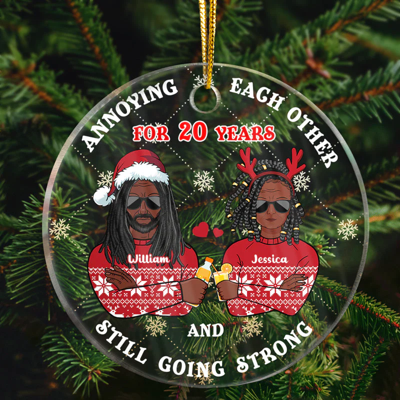 Christmas Old Couple Annoying Each Other - Personalized Custom Circle Acrylic Ornament - Image 2
