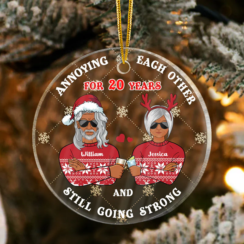 Christmas Old Couple Annoying Each Other - Personalized Custom Circle Acrylic Ornament - Image 3
