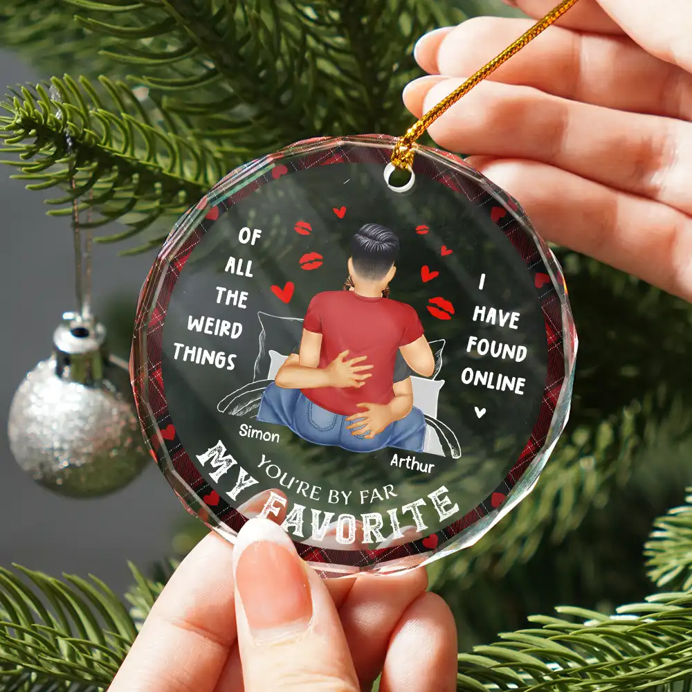Christmas On Bed Couple You Are My Favorite By Far - Personalized Circle Glass Ornament - Image 2