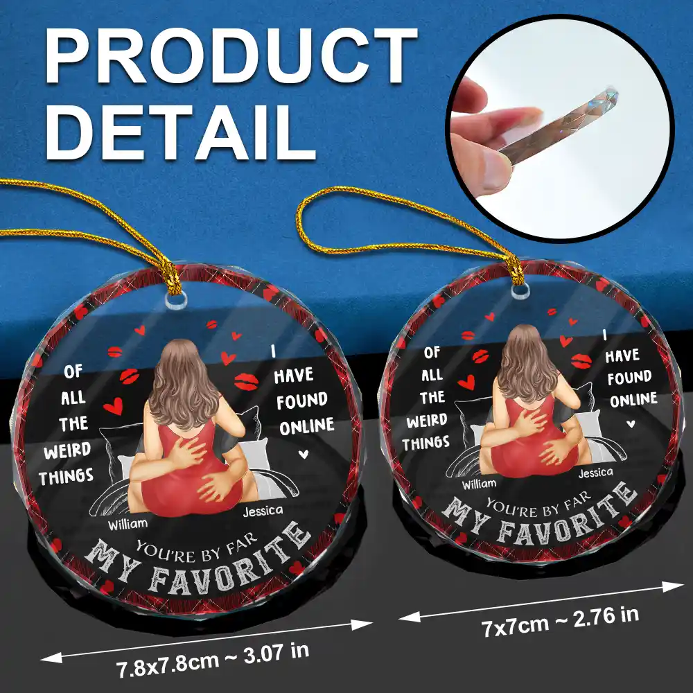 Christmas On Bed Couple You Are My Favorite By Far - Personalized Circle Glass Ornament - Image 6