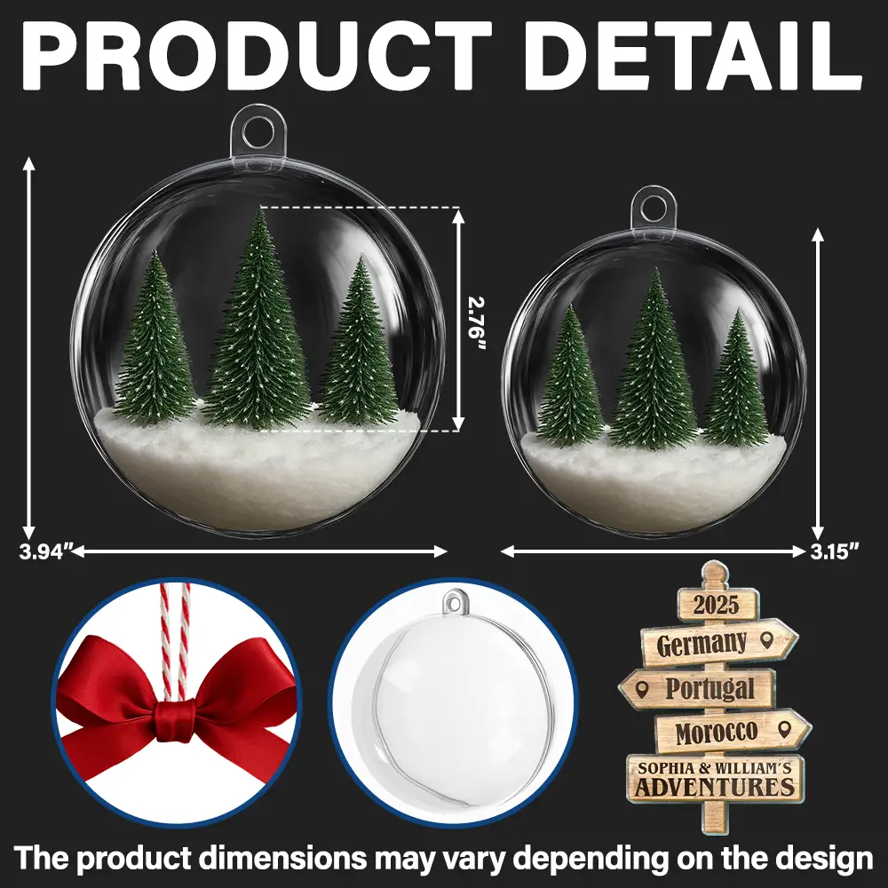 Christmas Ornament Travel Sign Post - Personalized 3D Acrylic Ball Ornament - Image 2