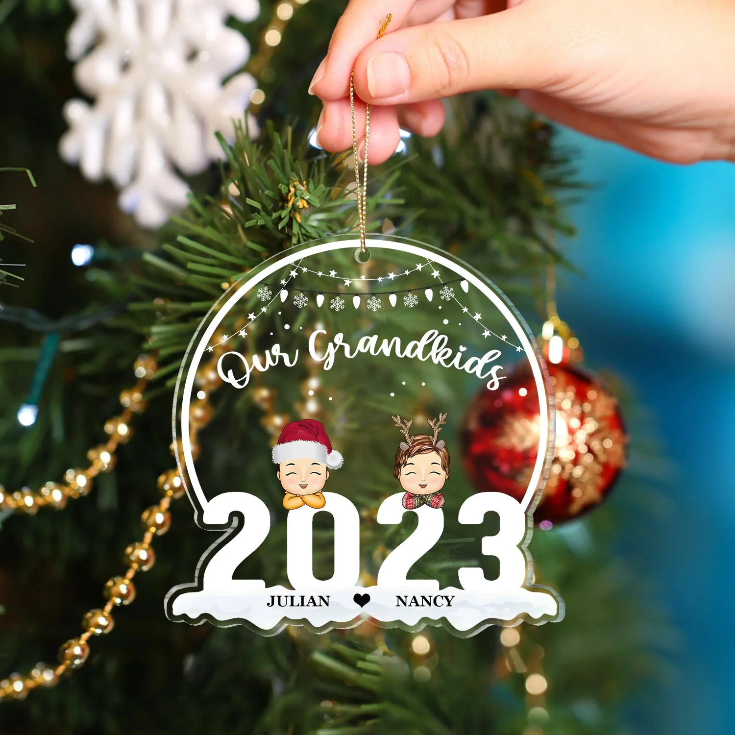 Christmas Our Grandkids 2023 - Gift For Grandparents - Personalized Custom Shaped Acrylic Ornament - Image 4
