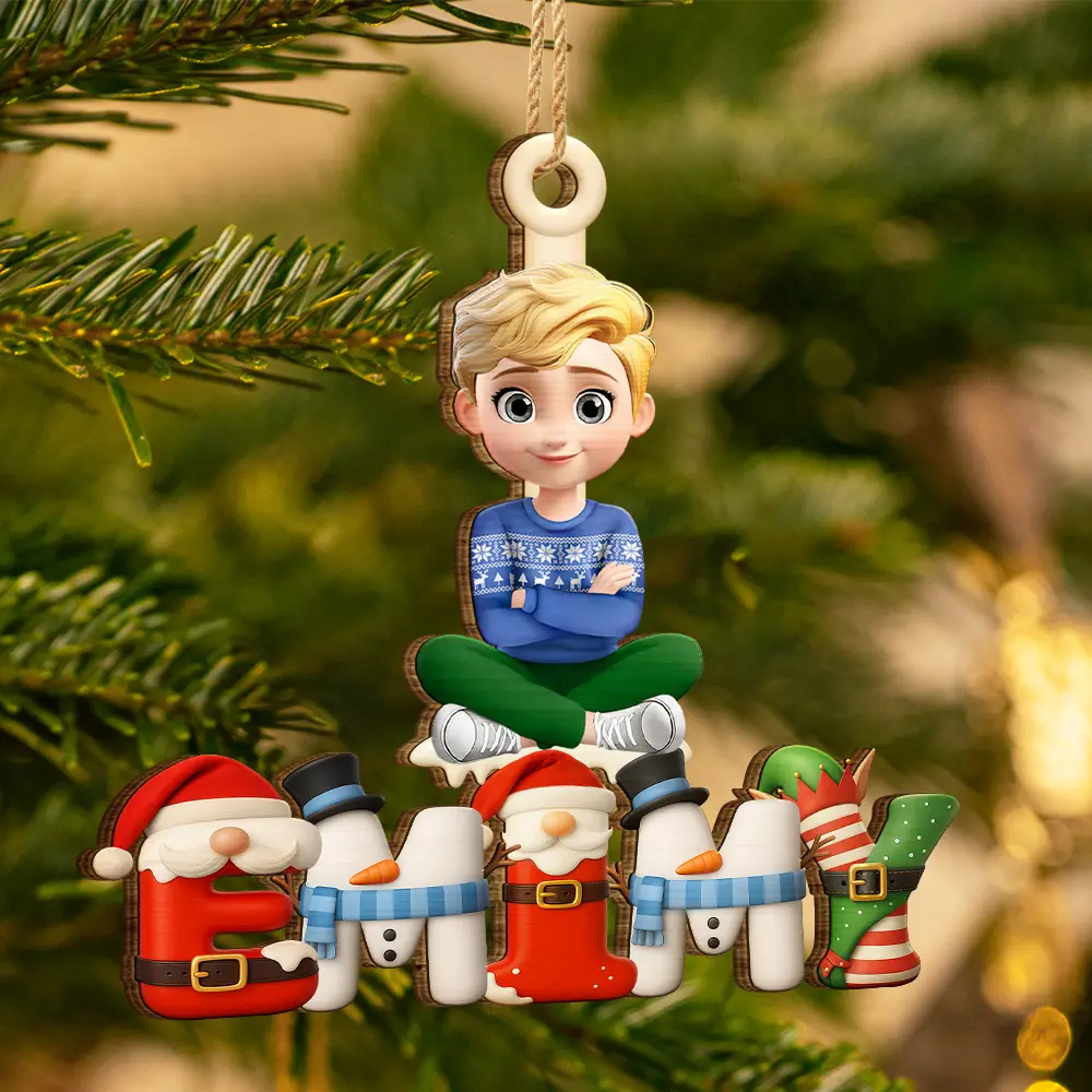 Christmas Pattern Effects With Character Names - Personalized Custom Shaped Wooden Ornament - Image 3