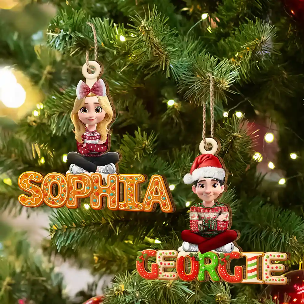 Christmas Pattern Effects With Character Names - Personalized Custom Shaped Wooden Ornament - Image 6