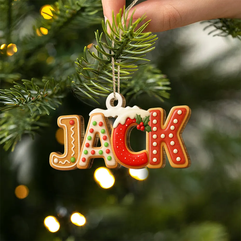 Christmas Pattern Effects With Names - Personalized Custom Shaped Wooden Ornament - Image 2
