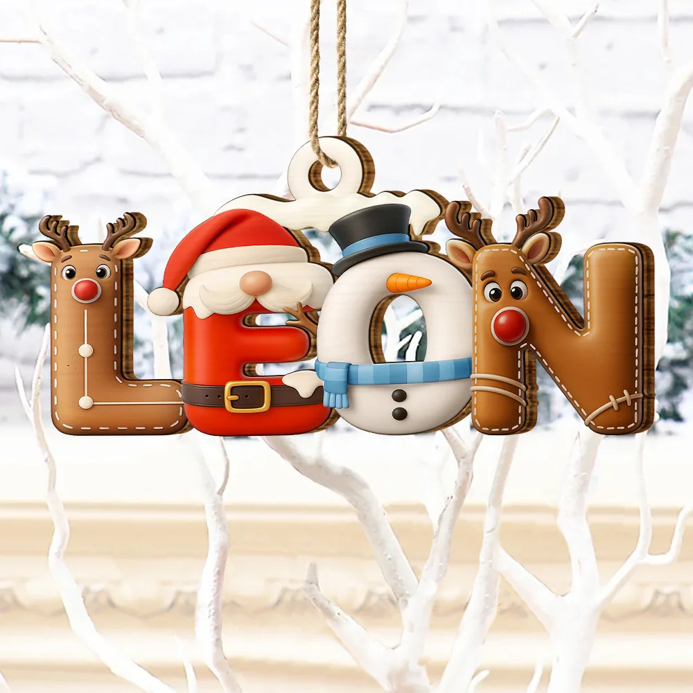 Christmas Pattern Effects With Names - Personalized Custom Shaped Wooden Ornament - Image 4