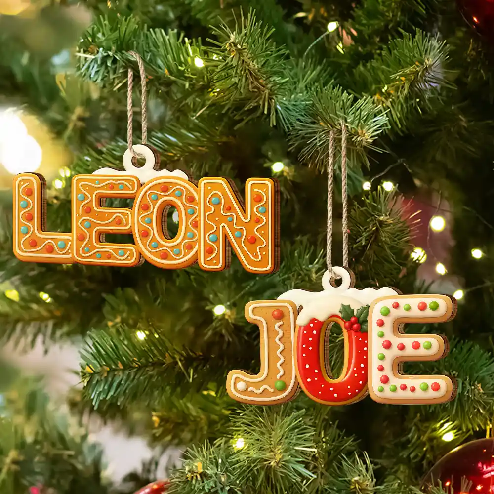 Christmas Pattern Effects With Names - Personalized Custom Shaped Wooden Ornament - Image 6