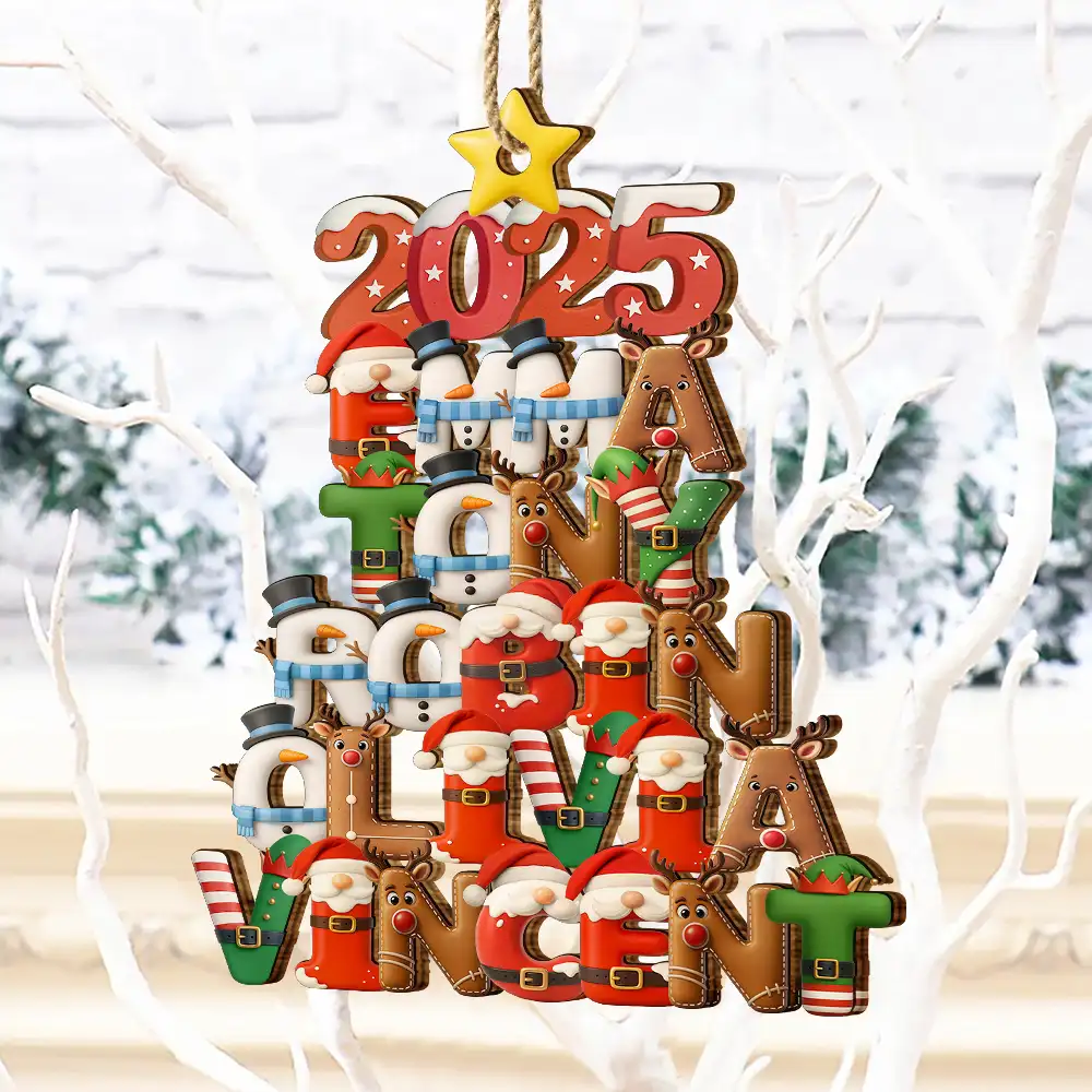 Christmas Pattern Tree With Names - Personalized Custom Shaped Wooden Ornament - Image 4