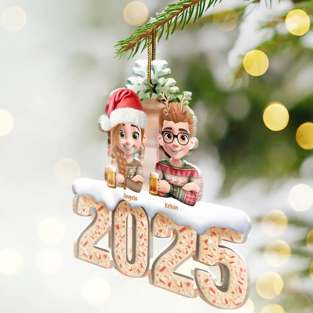 Christmas Peppermint Bark 3D Effect Family And Pet - Personalized Custom Shaped Acrylic Ornament - Image 2