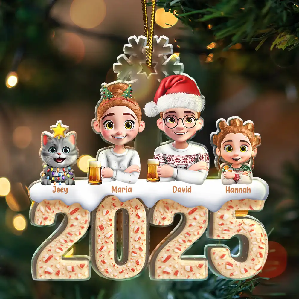 Christmas Peppermint Bark 3D Effect Family And Pet - Personalized Custom Shaped Acrylic Ornament - Image 3