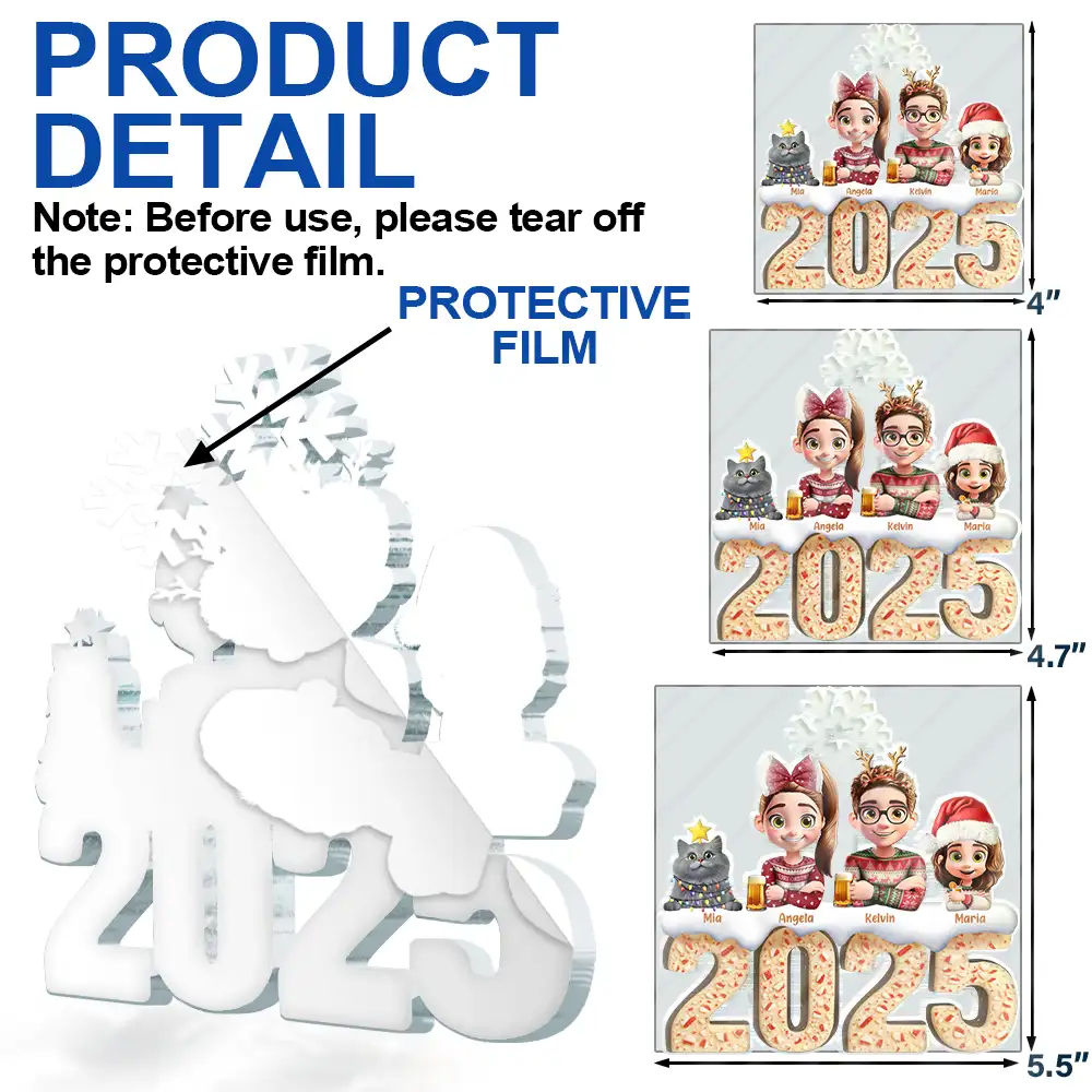 Christmas Peppermint Bark 3D Effect Family And Pet - Personalized Custom Shaped Acrylic Ornament - Image 6