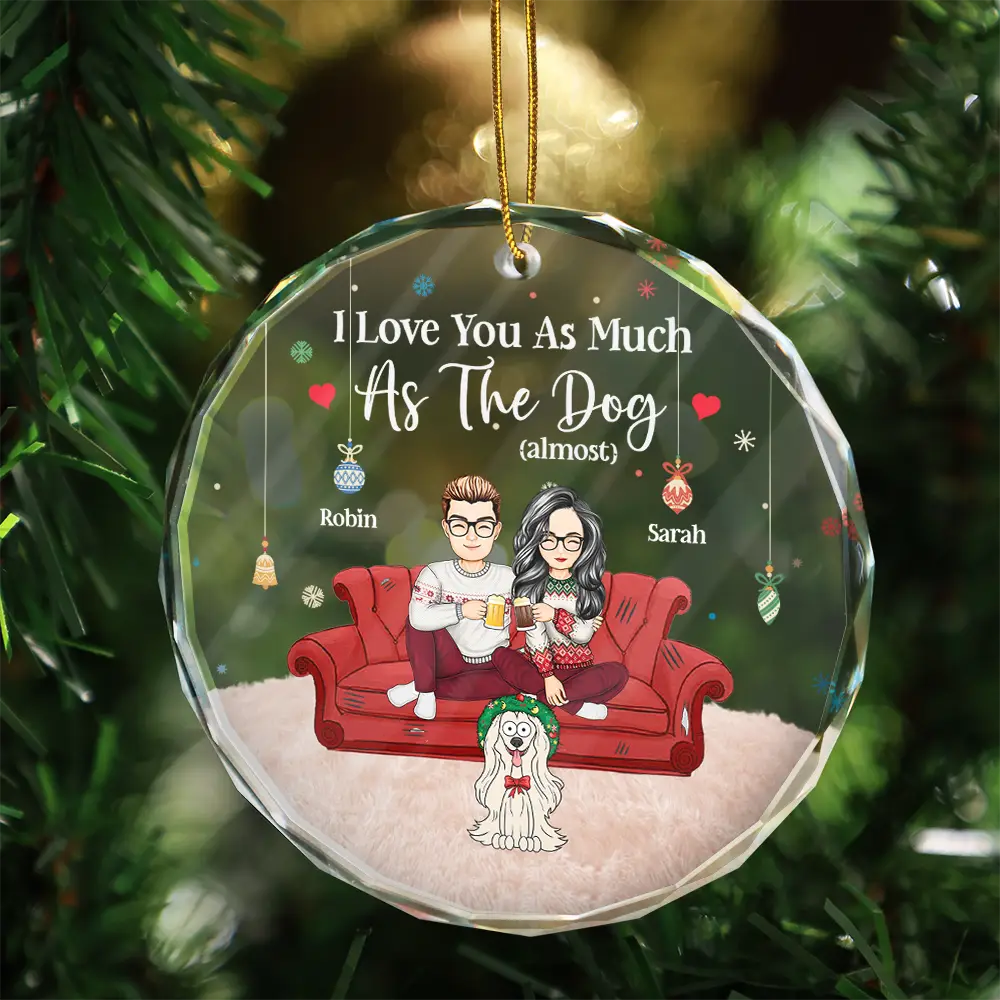Christmas Pet Lovers Couple I Love You - Personalized Circle Glass Ornament - Image 3