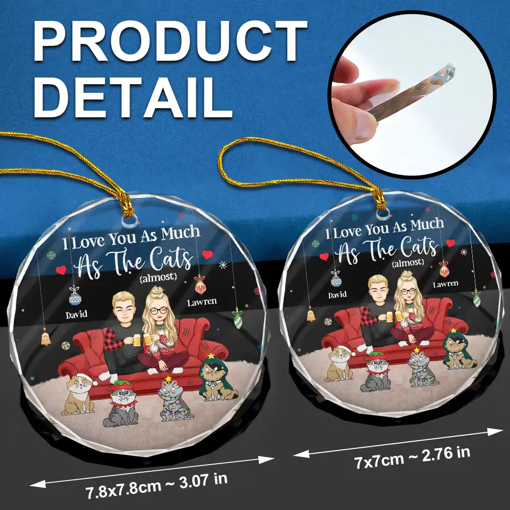 Christmas Pet Lovers Couple I Love You - Personalized Circle Glass Ornament - Image 6