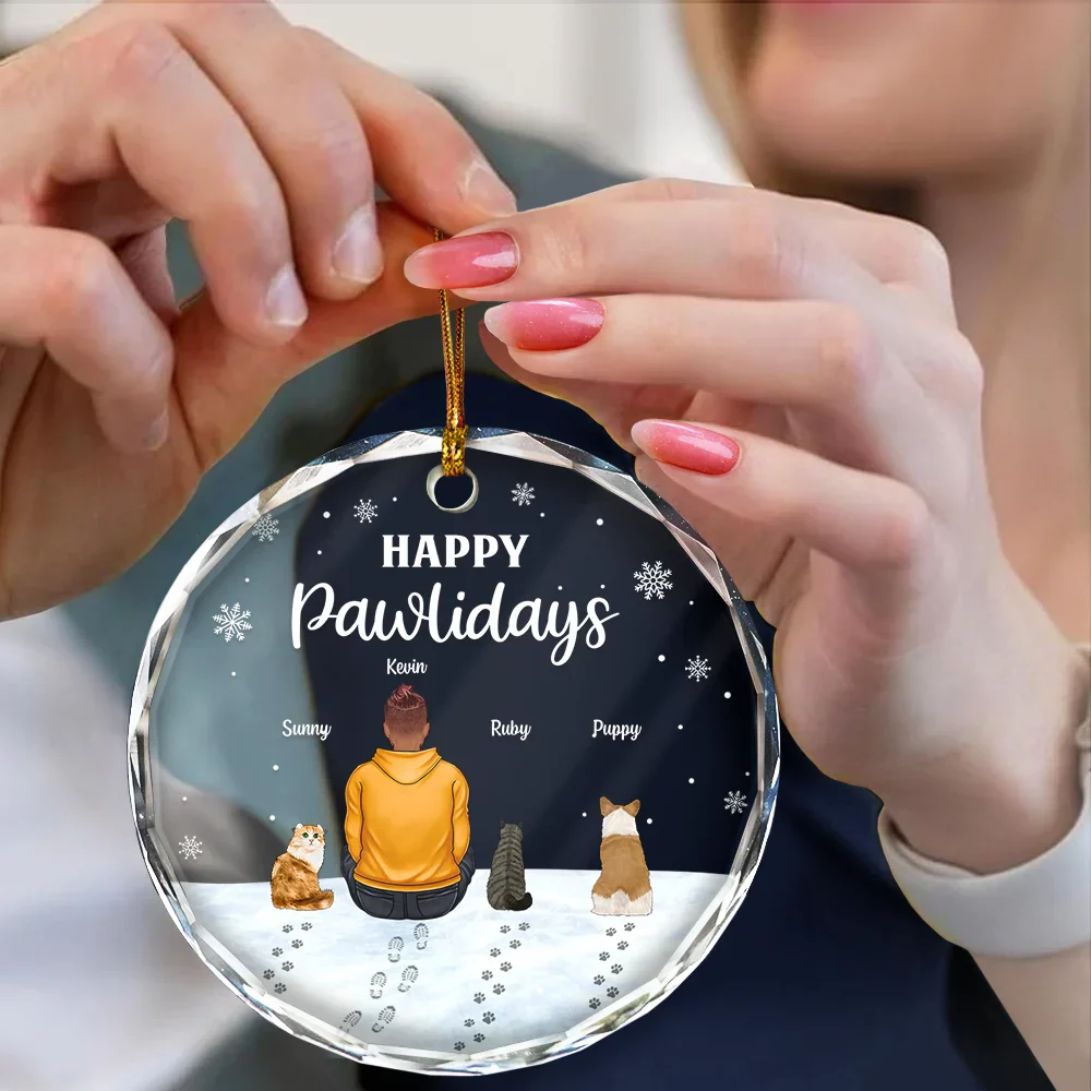 Christmas Pet Lovers Happy Pawlidays - Personalized Circle Glass Ornament - Image 4