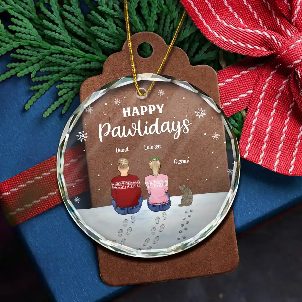 Christmas Pet Lovers Happy Pawlidays - Personalized Circle Glass Ornament - Image 5