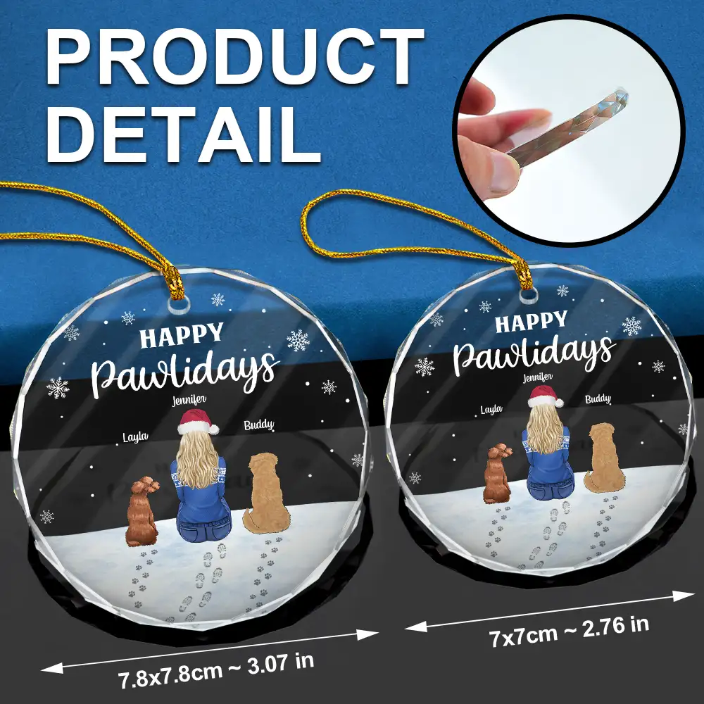 Christmas Pet Lovers Happy Pawlidays - Personalized Circle Glass Ornament - Image 6