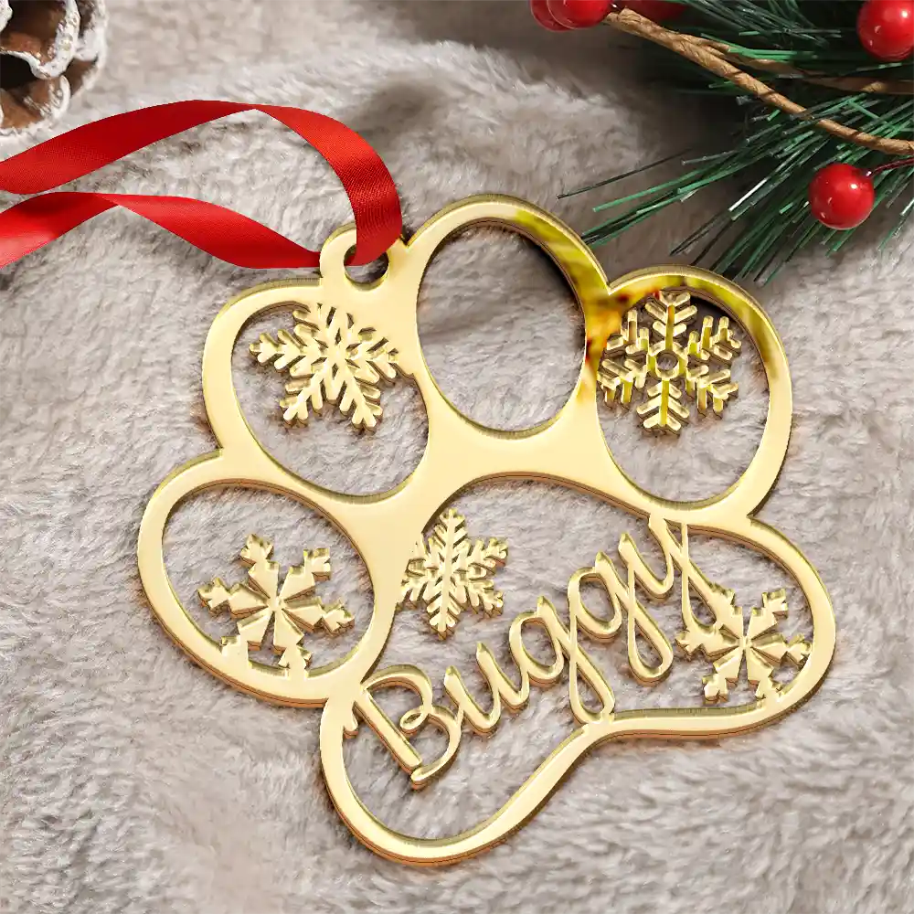 Christmas Pet Paw Sign With Names - Personalized DIY Mirror Acrylic Ornament - Image 3