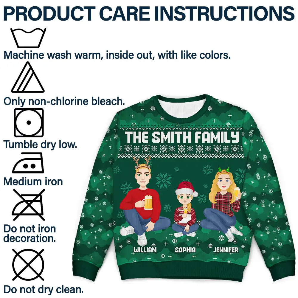 Christmas Pixel Snow Flat Art Family Friends Sitting - Personalized Unisex Ugly Sweater - Image 7