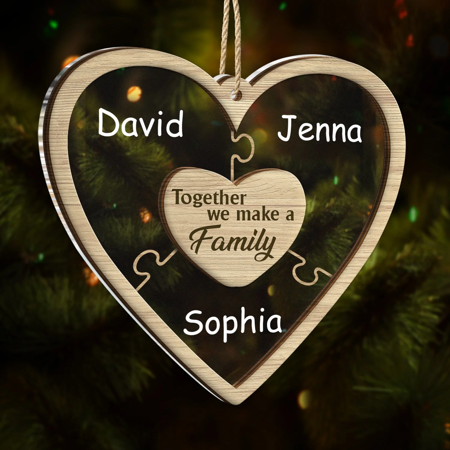 Christmas Puzzle Together We Make A Family - Gift For Family - Personalized 2-Layered Mix Ornament - Image 3