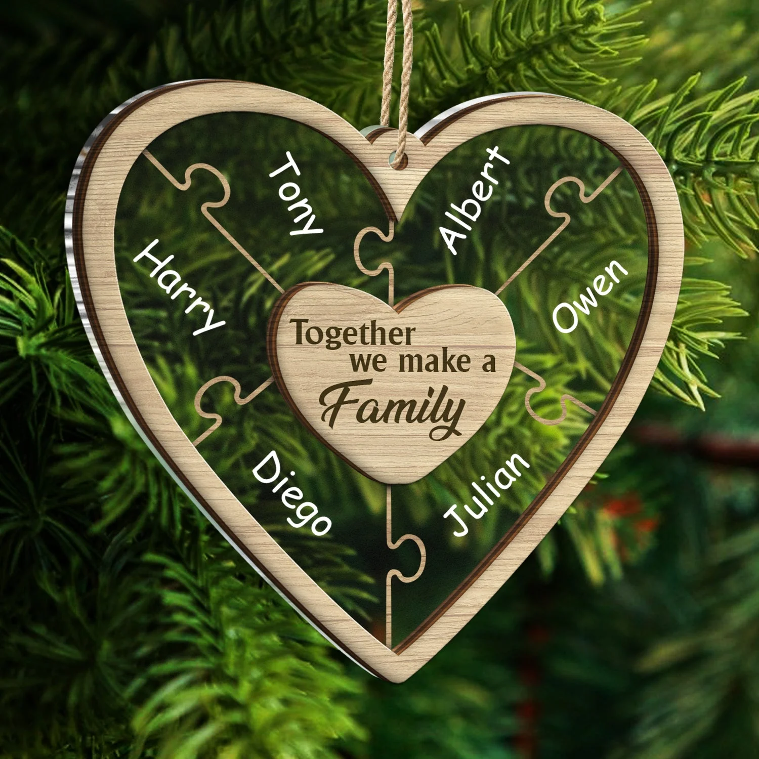 Christmas Puzzle Together We Make A Family - Gift For Family - Personalized 2-Layered Mix Ornament - Image 5