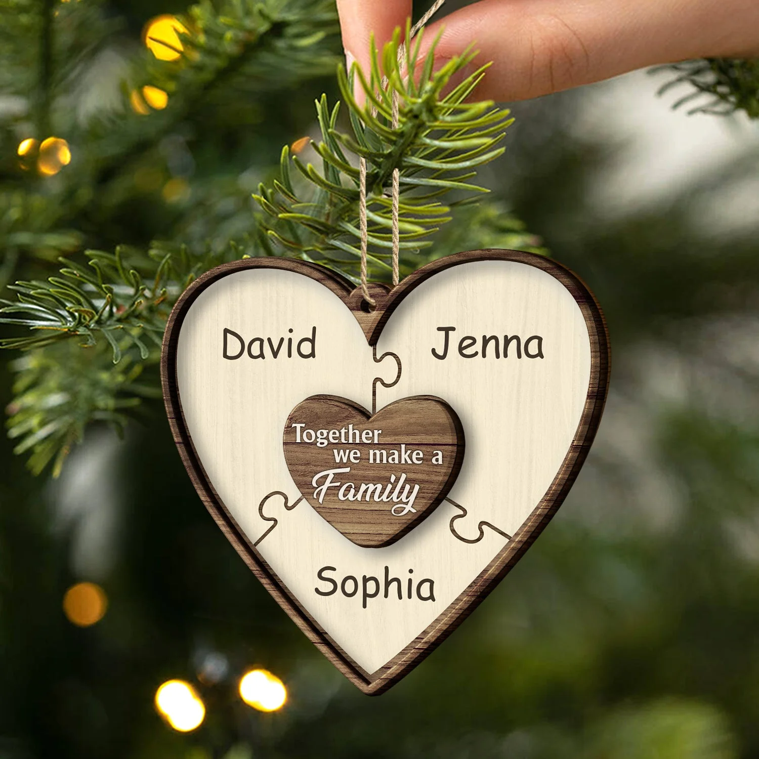 Christmas Puzzle Together We Make A Family - Gift For Family - Personalized 2-Layered Wooden Ornament - Image 2