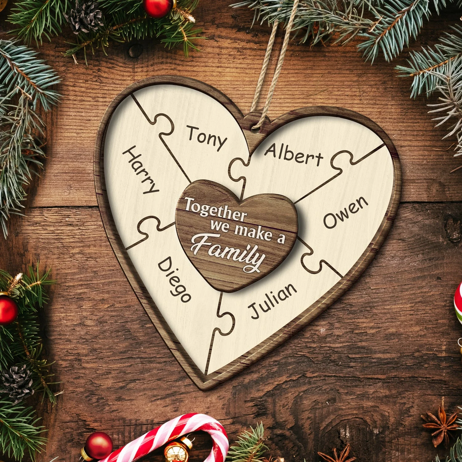 Christmas Puzzle Together We Make A Family - Gift For Family - Personalized 2-Layered Wooden Ornament - Image 5
