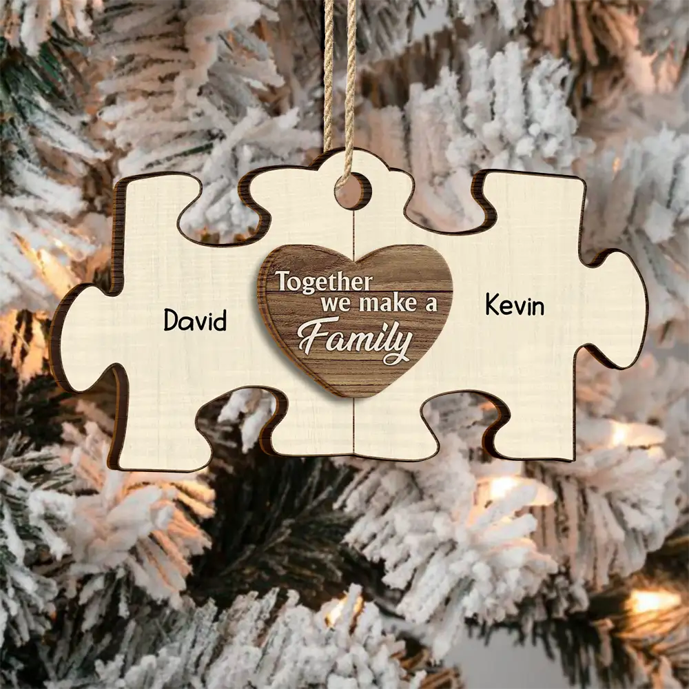 Christmas Puzzle We Make A Family - Personalized 2-Layered Wooden Ornament - Image 3