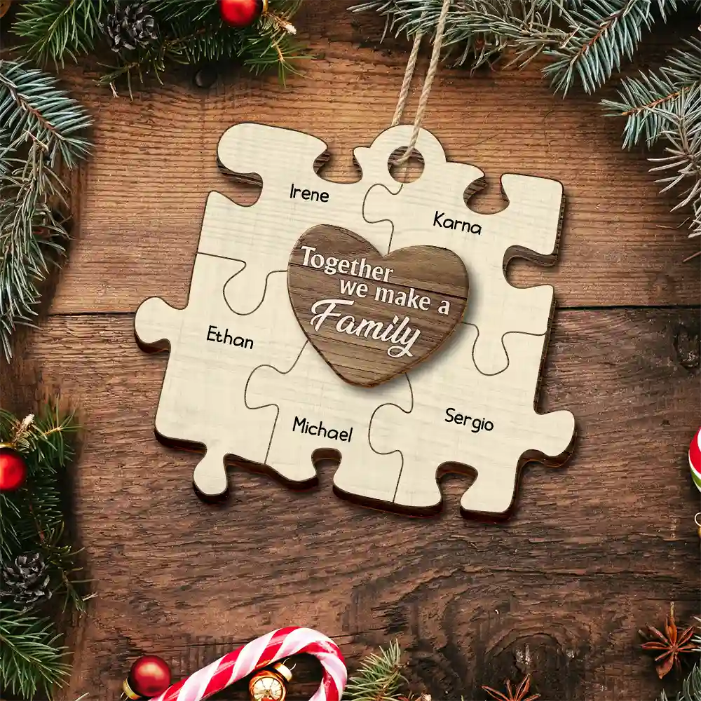 Christmas Puzzle We Make A Family - Personalized 2-Layered Wooden Ornament - Image 5
