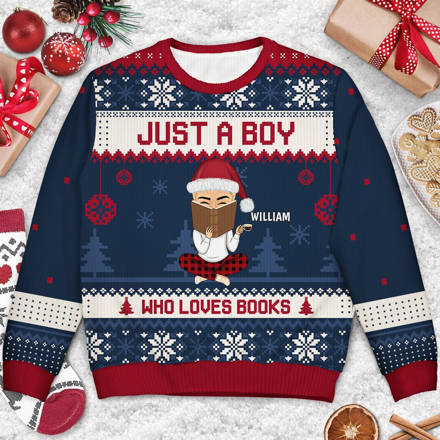 Christmas Reading Just A Girl Who Loves Books - Gift For Book Lovers - Personalized Unisex Ugly Sweater - Image 3