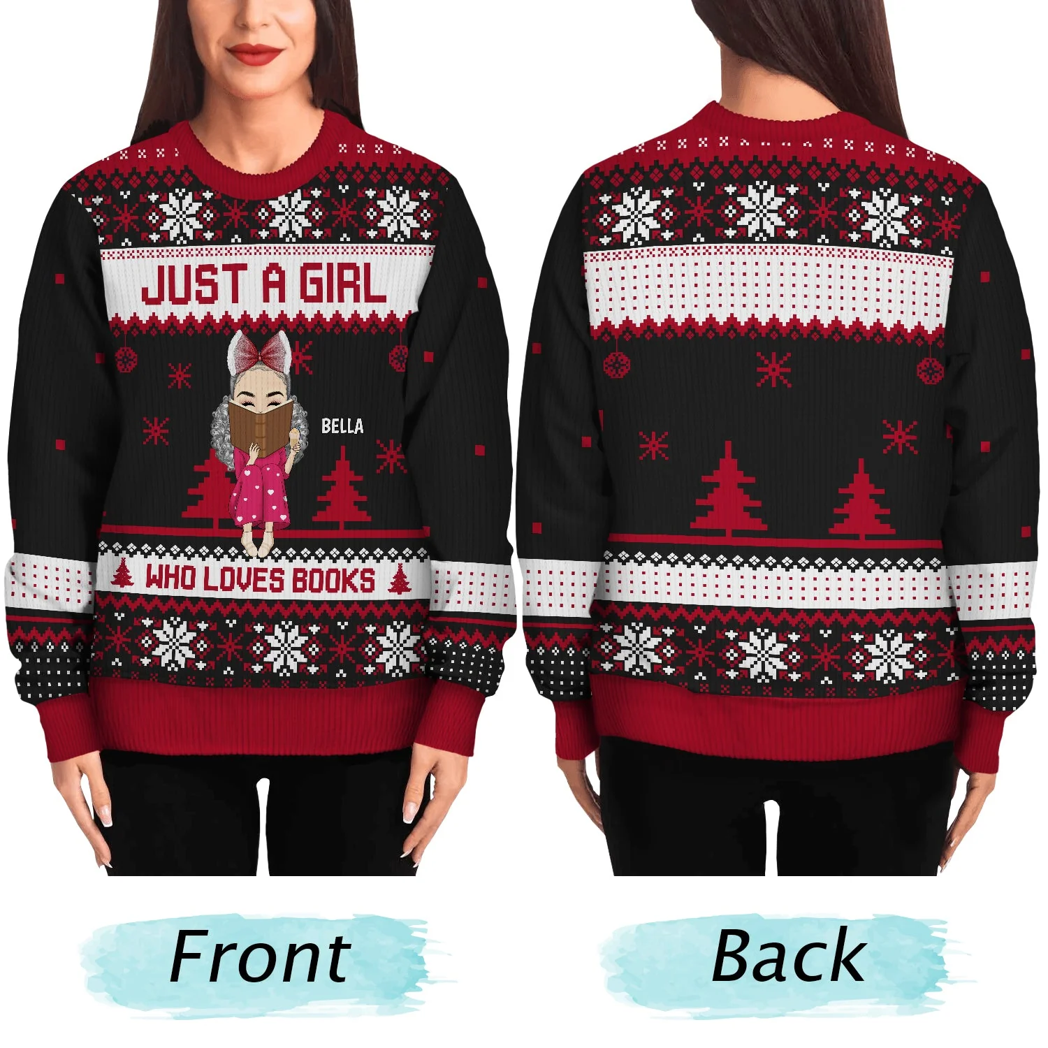 Christmas Reading Just A Girl Who Loves Books - Gift For Book Lovers - Personalized Unisex Ugly Sweater - Image 5