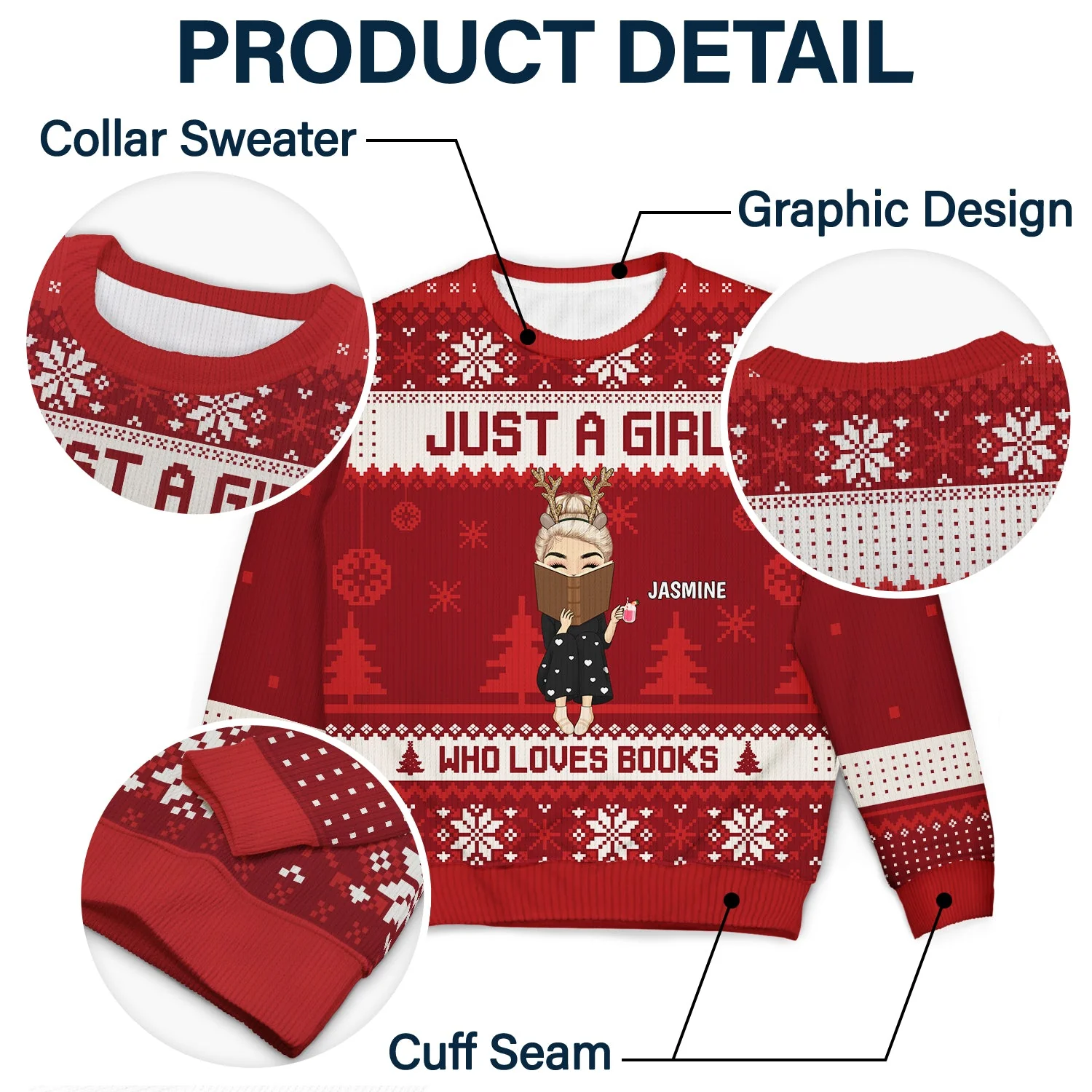 Christmas Reading Just A Girl Who Loves Books - Gift For Book Lovers - Personalized Unisex Ugly Sweater - Image 6