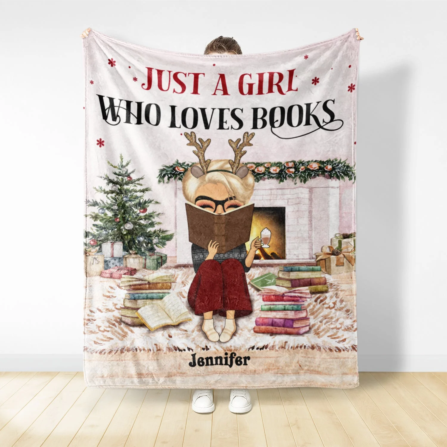 Christmas Reading Just A Girl Who Loves Books - Personalized Custom Fleece Blanket - Image 2